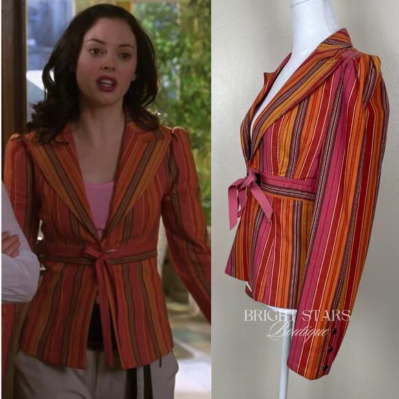 Rare Stripe Blazer Jacket ASO Paige Matthews Charmed Tie Front Vintage Y2K - Picture 4 of 11